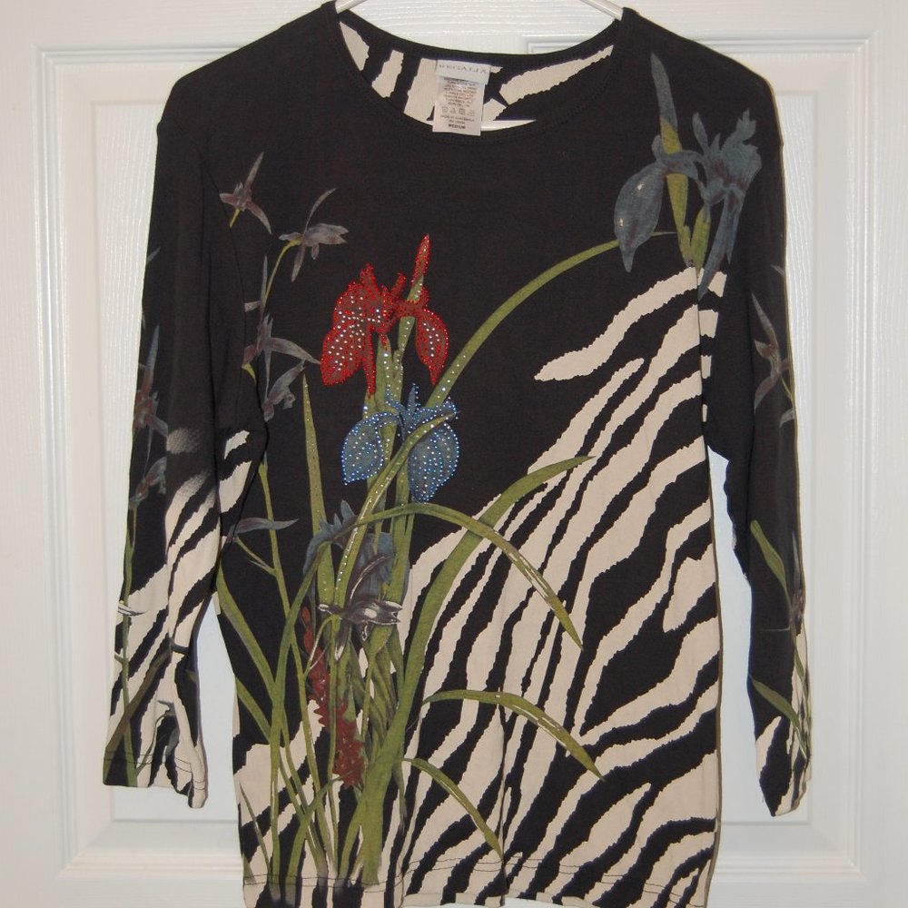 REGALIA  Long Sleeve Pullover Top W/Sequins  Size M